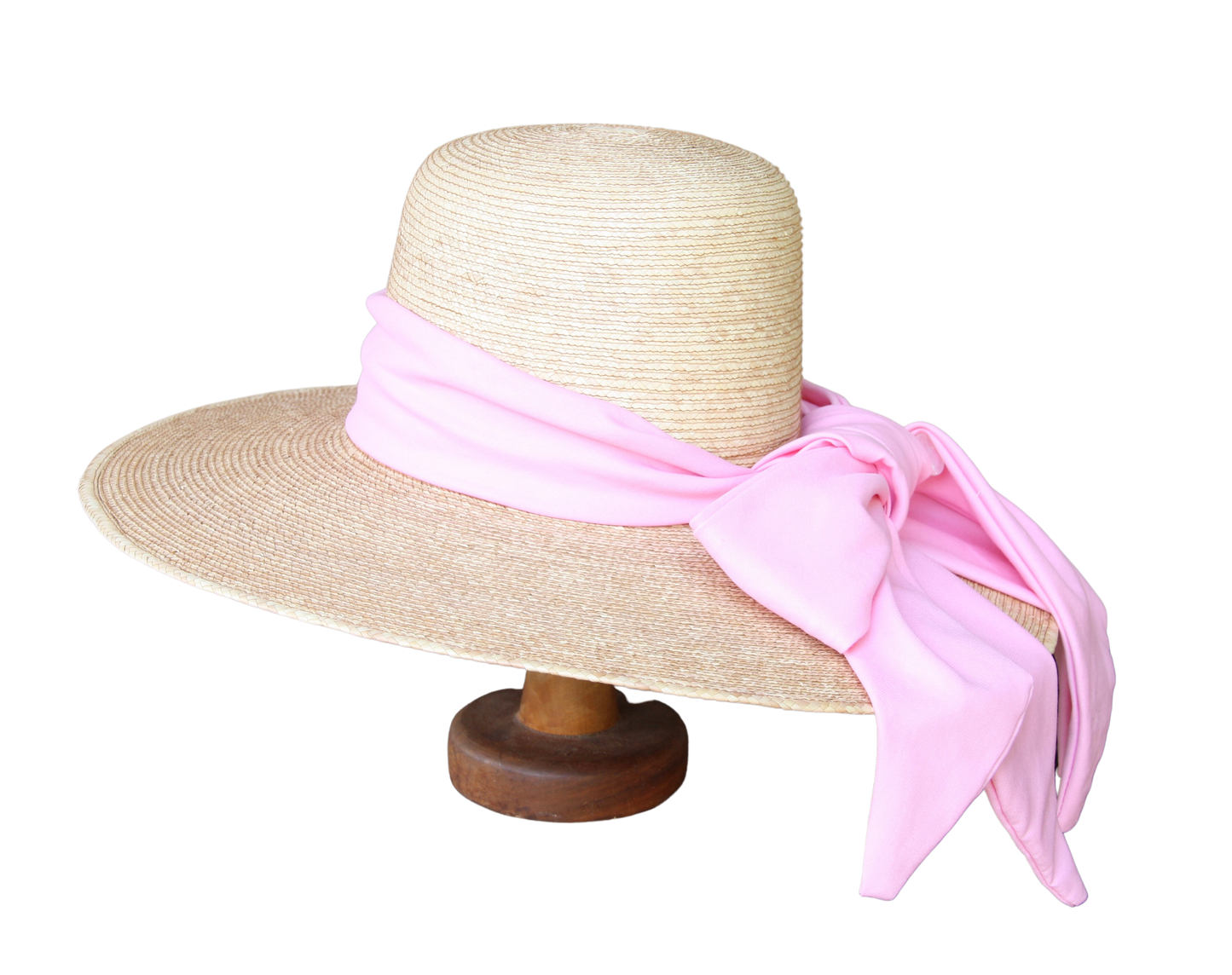 Palm leaf hat vintage crown pink bow