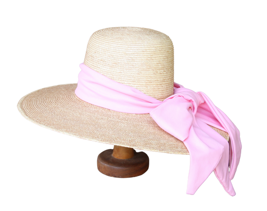 Palm leaf hat vintage crown pink bow